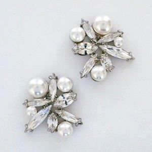 Statement Stud Earrings, Wedding, Crystal & Pearl